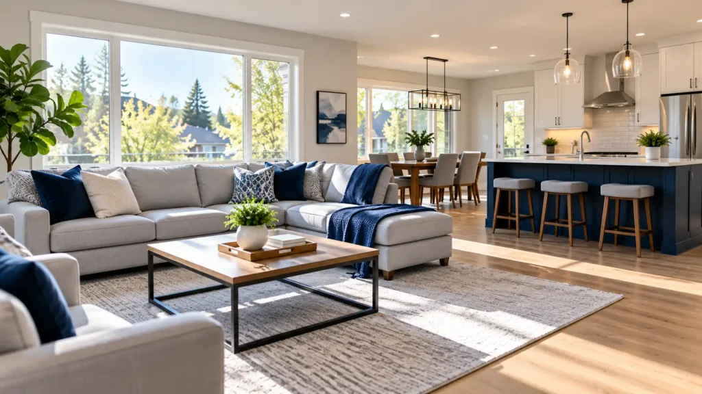 Freshly cleaned living room and kitchen